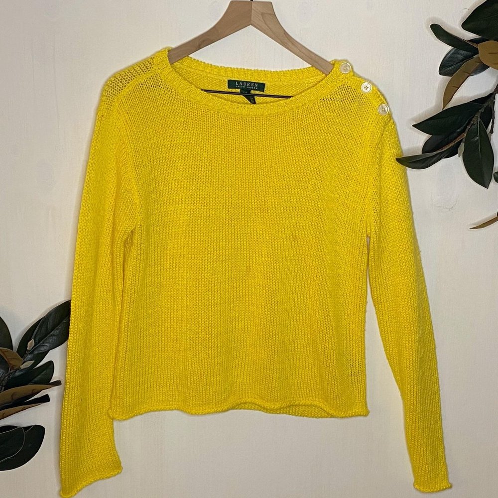 Ralph Lauren Yellow Button Sweater Large